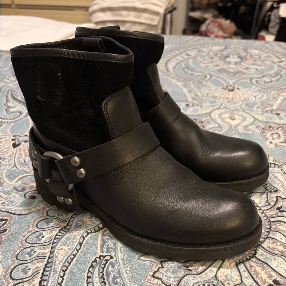 Ralph Lauren Denim & Supply Black Leather Caymen Ankle Biker Moto Boots size 6